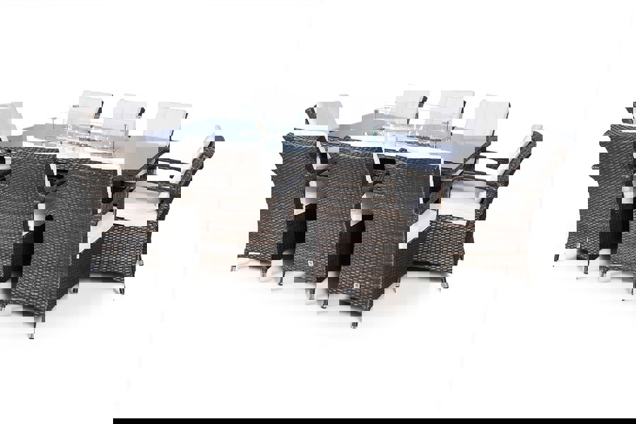 Giardino Arizona Fire Pit 8 Seater Rectangle Rattan Dining Set
