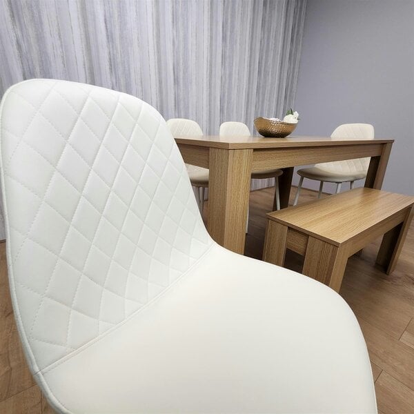 Kosy Koala Wooden Dining Table Set for 6 Oak Effect Table With 4 Cream Gem Patterned  Chairs and 1 Bench