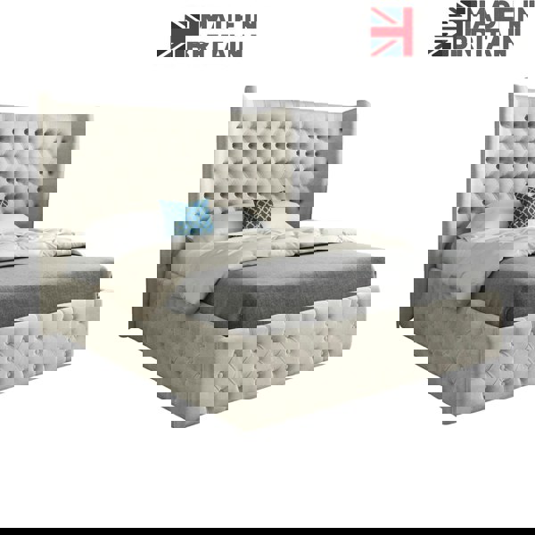 Casa Magna Florence Wide Winged Upholstered Soft Velvet Bed Frame - Cream