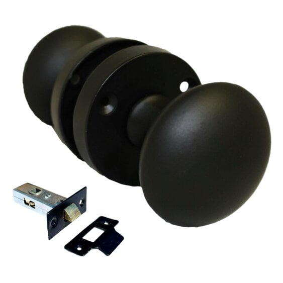 EDH Door Hardware Matt Black Round Door Knob Set with Tubular Latch – Modern Victorian Internal Door Knobs