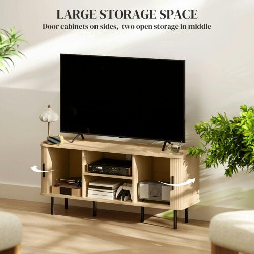 Wyld Haus Elnali 120cm Wooden Natural Oak Effect TV Unit With Shelves For Screens Up To 55 Inches
