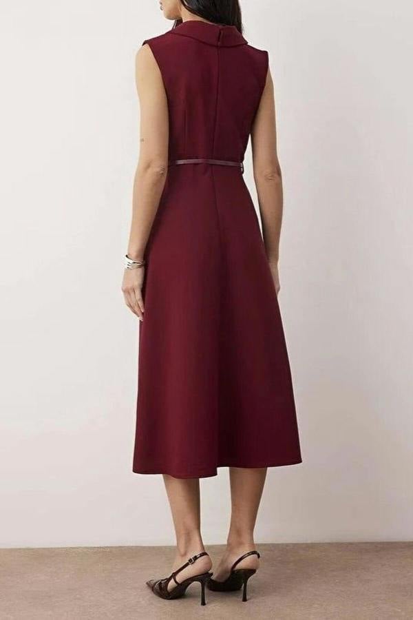 WOVCOR Belt Detail Midi Woven Dress