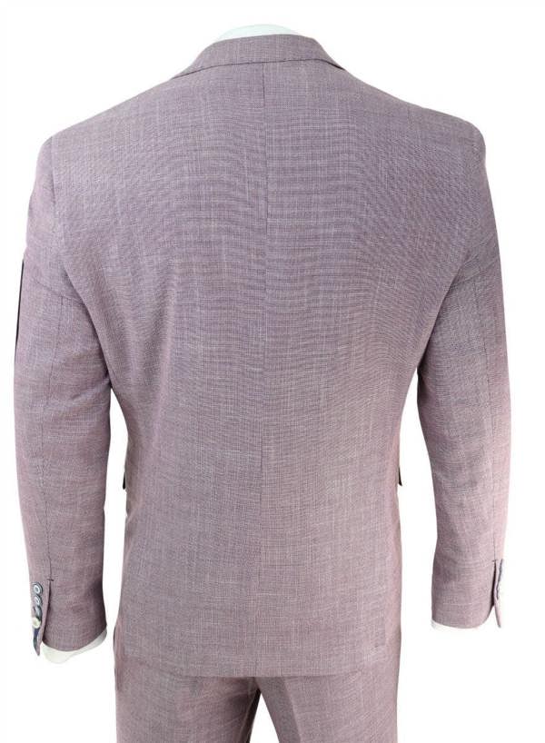 House of Cavani Mens 3 Piece Blush Pink Linen Summer Spring Classic Suit