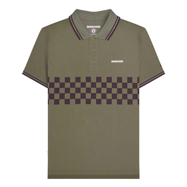 Lambretta Mens SS25 Two Tone Tipped Polo Shirt - Khaki Green/Java Brown