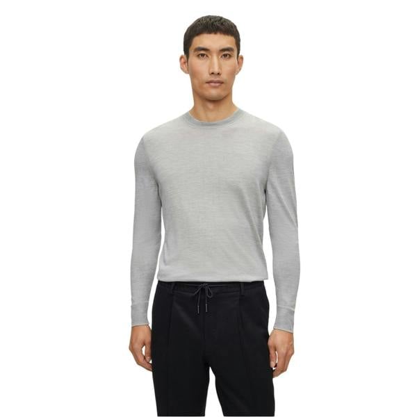Boss Mens Merino Wool Regular Jumper - Silver - 