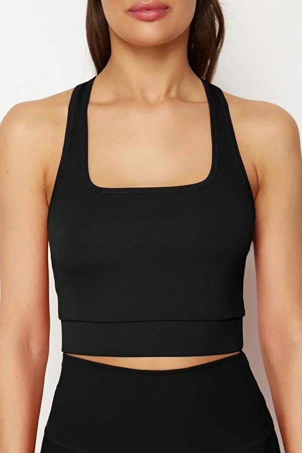 WOVCOR Padded, Thick-Strapped Knitted Sports Bra with Back Detail