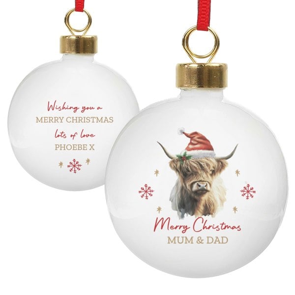 Personalised Memento Company Personalised Highland Cow Christmas Bauble
