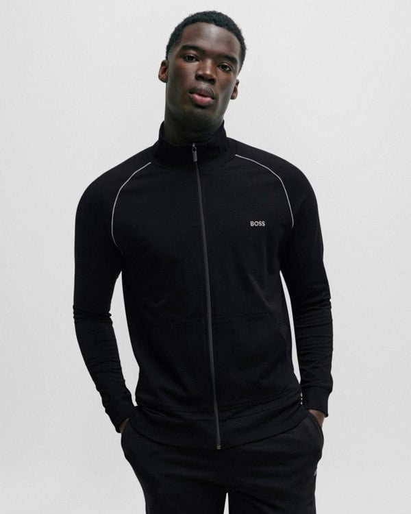 BOSS Orange Mix & Match Mens Stretch Cotton Zip-Up Jacket with Logo Detail NOS - Black 001