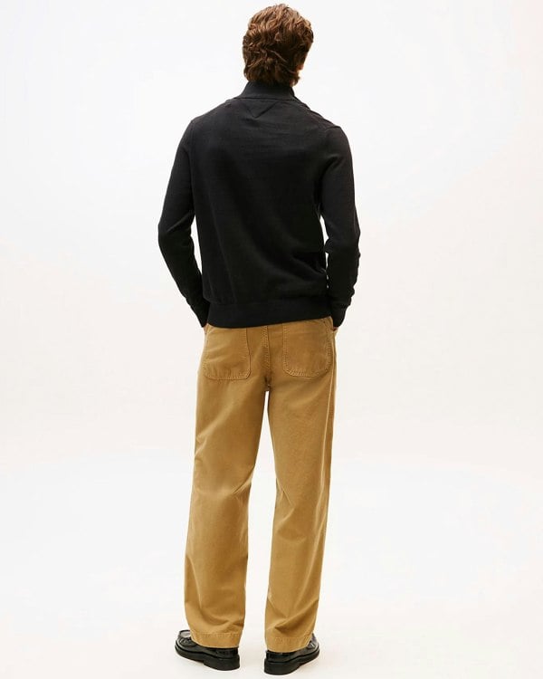 Tommy Hilfiger Organic Cotton Cashmere Mens Zip-Mock Sweater - Black