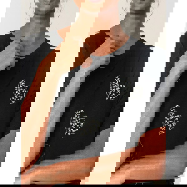 Blue Vanilla Round Neck Diamante Heart Detailing T-Shirt