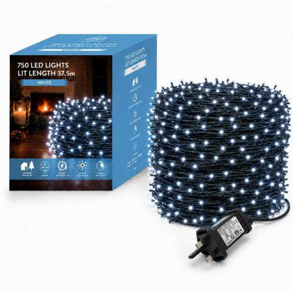 Cool White LED Fairy String Lights with Green Cable, 8 Modes, Memory and Auto Timer image 1