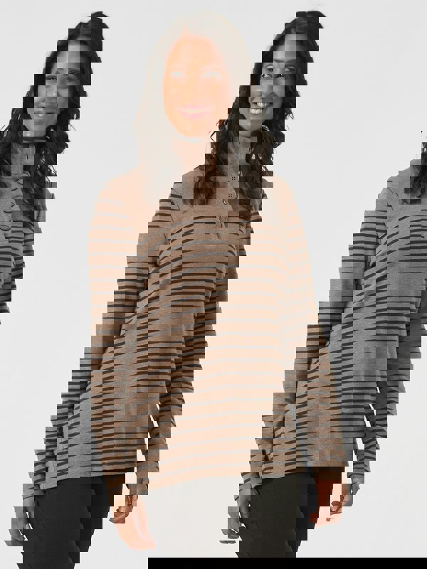 PennyPlain Striped Funnel Neck Top - Latte