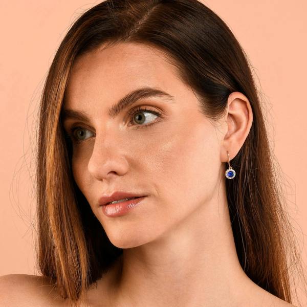 Zavana Gold Plated Round Blue Halo Drop Earrings with Cubic Zirconia Stones for women