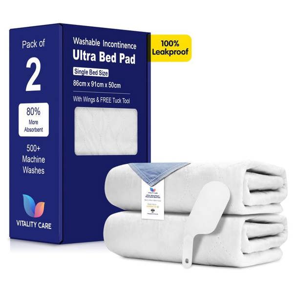 Vitality Care Incontinence Washable Bed Pads Reusable Tumbler dry Bed Size With Tucks & Tuck Tool