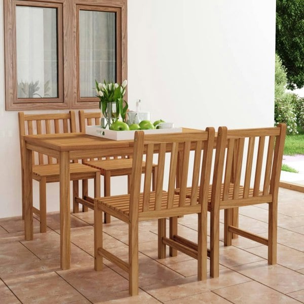 Berkfield 5 Piece Garden Dining Set Solid Teak Wood