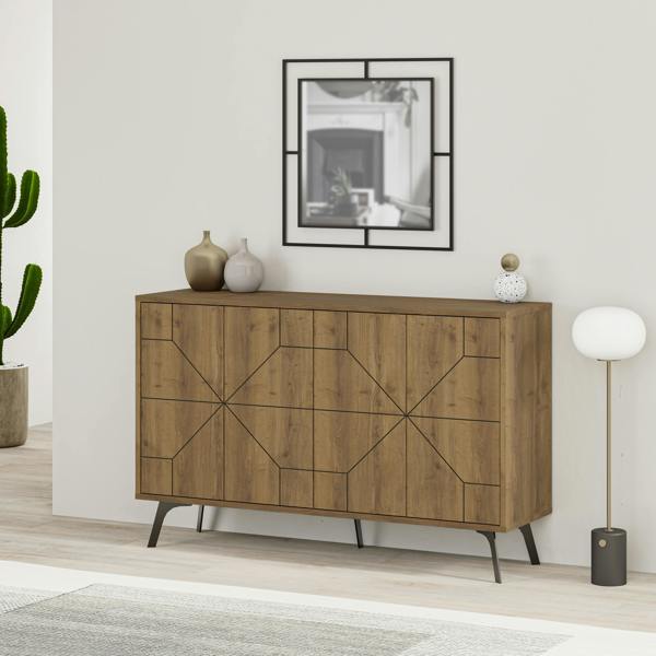 Decortie Dune Geometric 4 Door Sideboard with Metal Legs (W) 123cm