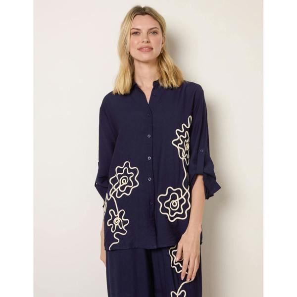 Blue Vanilla Floral Embroidery Shirt