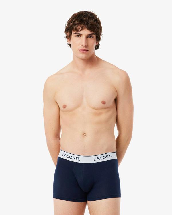 Lacoste 3 - Pack Contrast Stripe Stretch Cotton Mens Trunks - Navy Blue 166 | CHO | Designer Mens Underwear