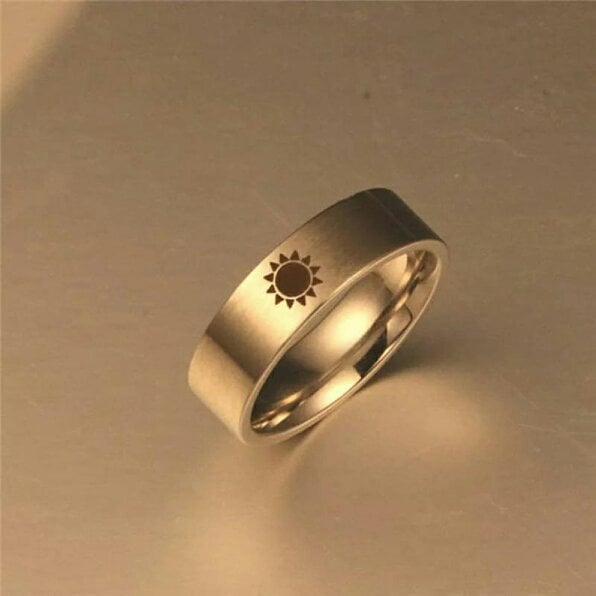 The Colourful Aura Stainless Steel Couple Moon and Sun Promise Wedding Band Ring Set