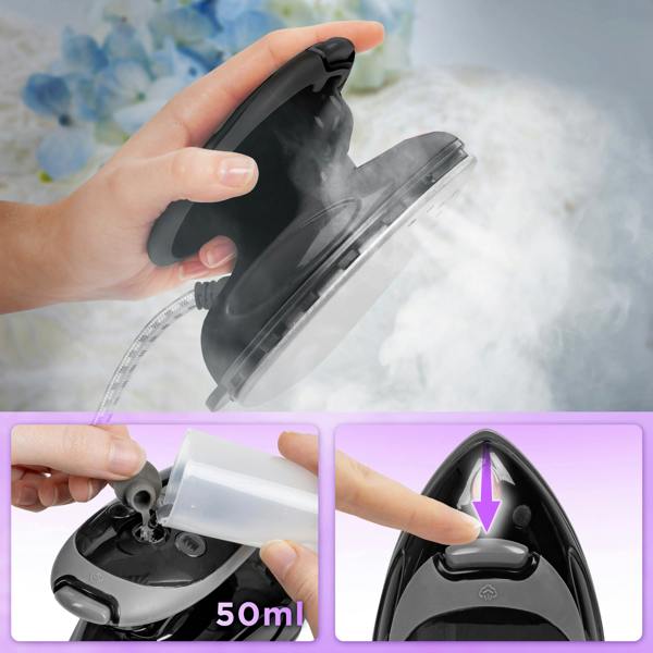 Duronic SI2 BK Mini Travel Steam Iron 375W Black 50ml Variable Temperature for Holidays Quilting & Crafts