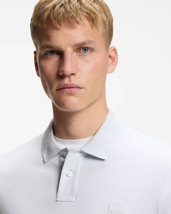 BOSS Orange Passenger Mens Stretch-Cotton Slim-Fit Polo Shirt with Logo Patch - Light/Pastel Grey 053