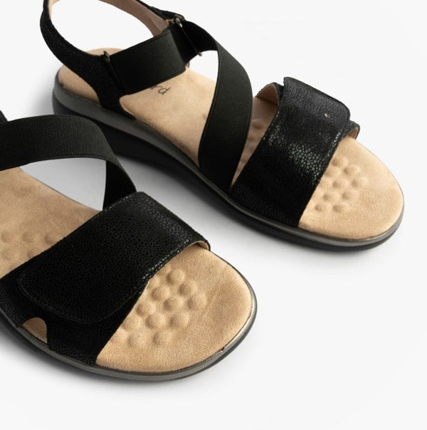 Boulevard Womens Strapy Touch Fasten Sandals Black Shimmer