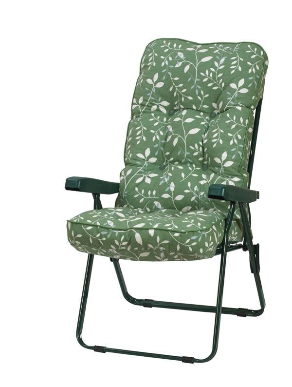 Deluxe Garden Recliner Chair with Cushion - Foldable Outdoor Lounger Country Green 99cm x 58cm x 58cm The Garden Furniture Shop