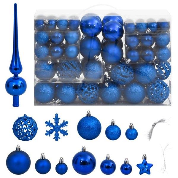 Berkfield 111 Piece Christmas Bauble Set Blue Polystyrene