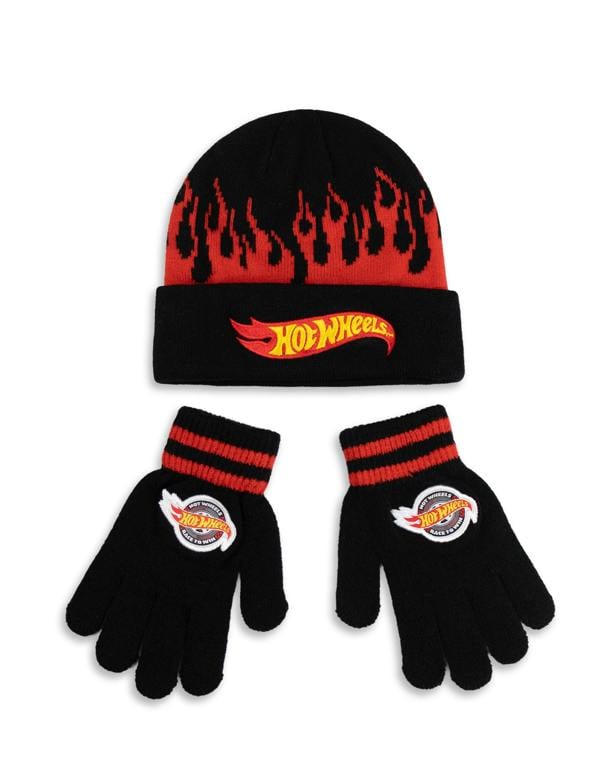 Hot Wheels Unisex Kids Black Character Beanie and Gloves Set (One Size)