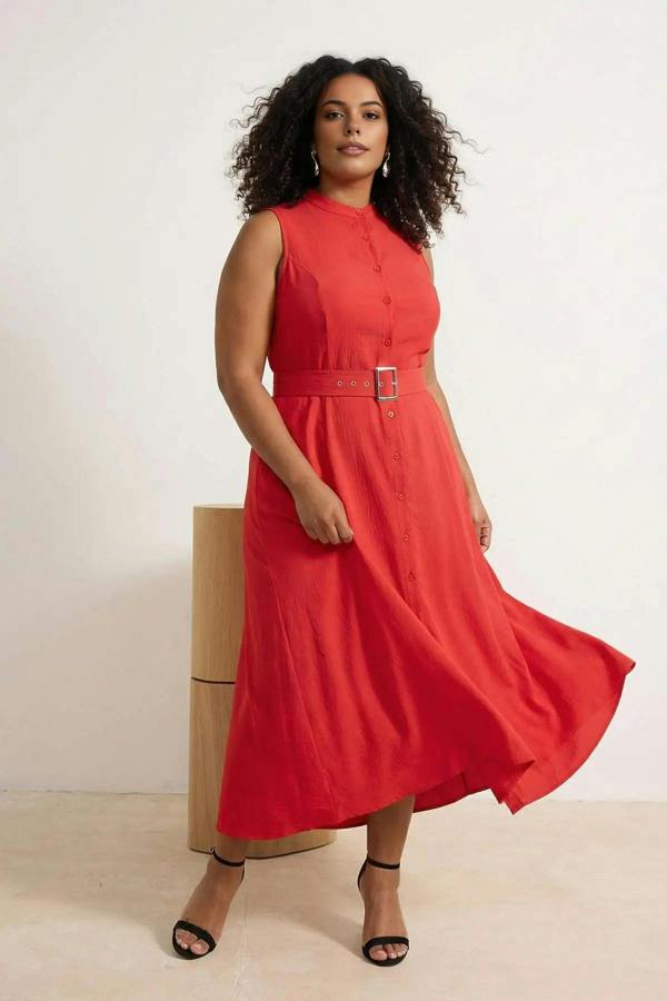 WOVCOR Belted Woven Shirt Dress
