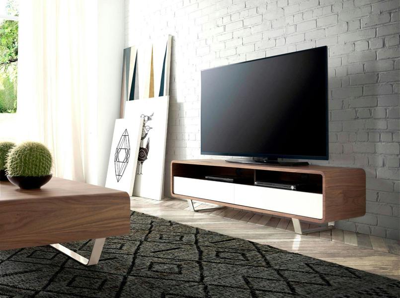 Angel Cerdá TV stand white wood, walnut and chromed steel 3046