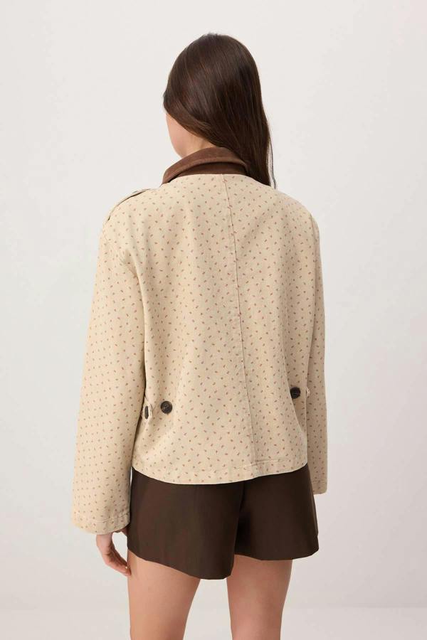 WOVCOR Collar Detail Denim Trench Coat Jacket