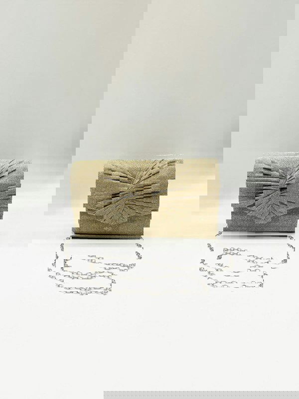 SVNX Ruched Bow Clutch Bag In Gold