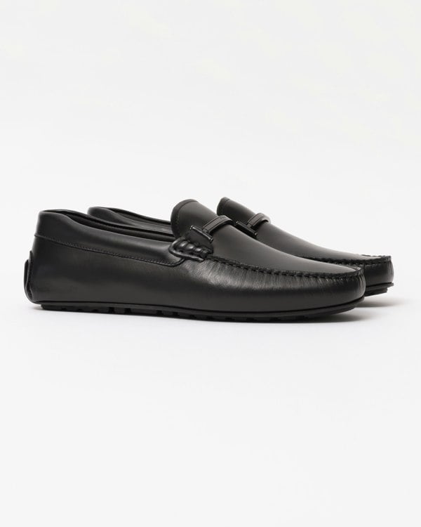 BOSS Orange Noel Mens Leather Loafers with Branded Hardware - Black 001