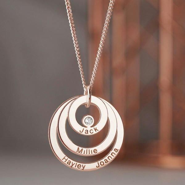 Christopher James of London 9ct Rose Gold Plated Triple Disc Personalised Family Necklace With Diamond or Crystal