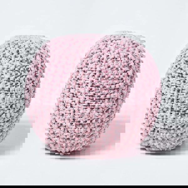 HOMESCAPES Round Cotton Knitted Pouffe Footstool Bean Filled Hand Knitted