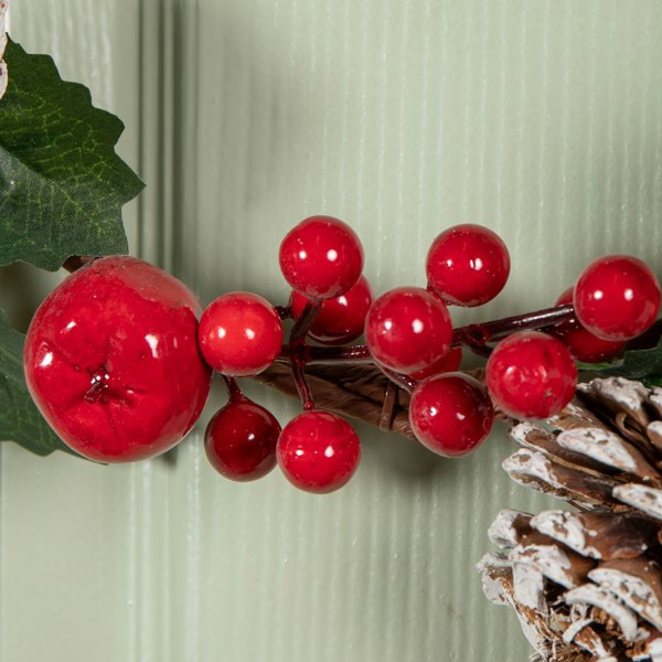Samuel Alexander 45cm Hanging Christmas Wreath with Red Berries and Frosted Pinecones