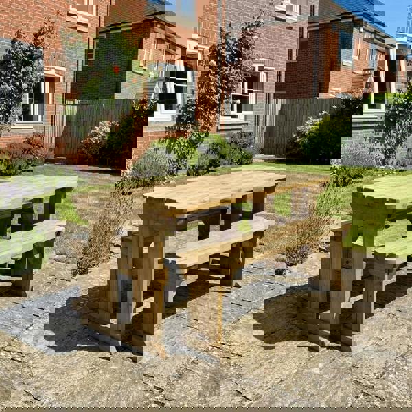 Arbor Garden Solutions Yews Rounded Space Saving Picnic Table and Benches Set - Rustic Finish