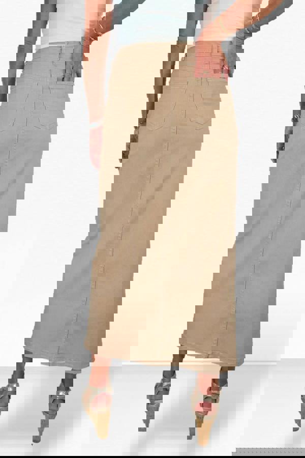 Paulo Due Women's Front Split Maxi Skirt Stretch Twill