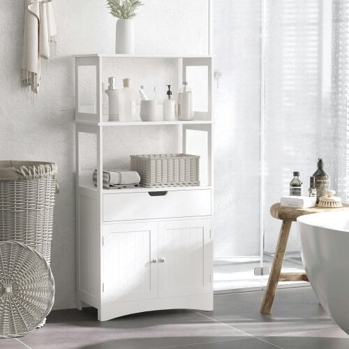 Wyld Haus Disarike White Freestanding Storage Cabinet With Shelves Drawers And Double Doors For Bathroom Or Kitchen