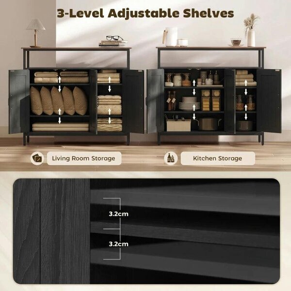 Industrial Kitchen Sideboard with Open Shelf, 2 Cabinets, Adjustable Shelves for Living Room, Dining Room, Black