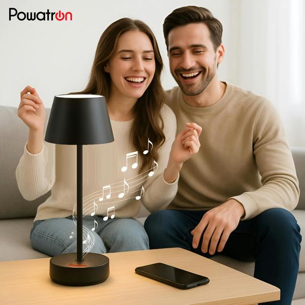 Powatron Bedside LED Lamp with Bluetooth Speaker Touch Control Night Lamp for Bedroom with Adjustable Brightness & 3 Light Modes