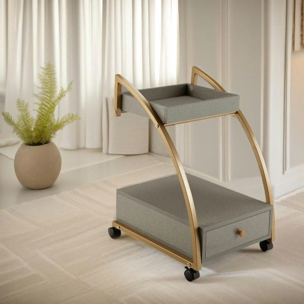 Rafaelo Mobilia Rolling Bedside Nightstand Table With Drawer Gold