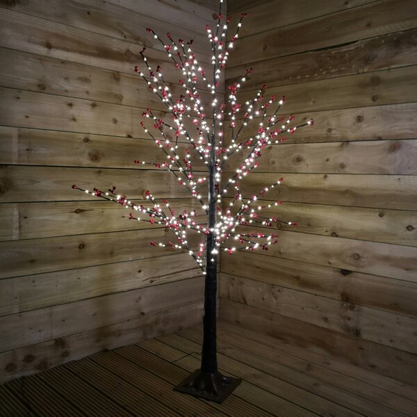 Samuel Alexander 150cm 5ft Christmas Lit Black Twig Berry Tree 500 Warm White LED