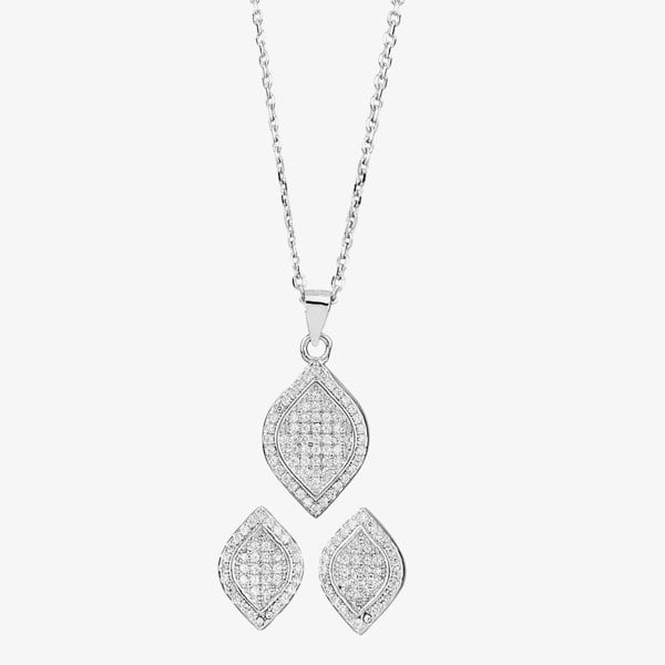 T. H. Baker Silver Pave Marquise Pendant and Earring Set E611511+P611526