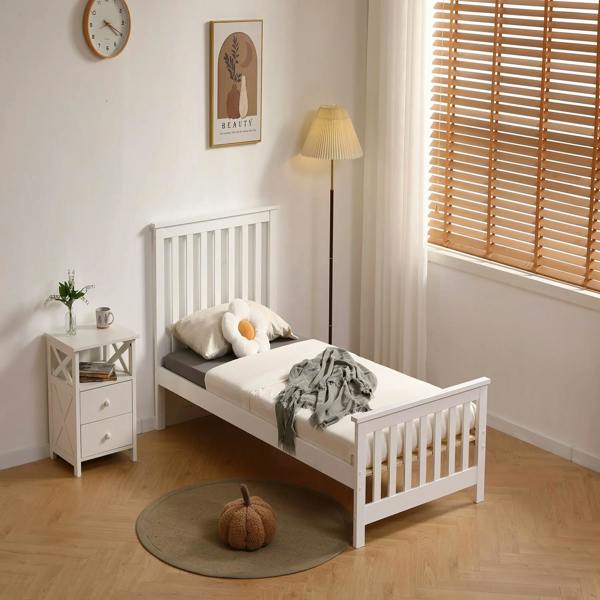 Oxford Single Bed with Pull Out Trundle, Solid Pine, White, Guest Bed Included