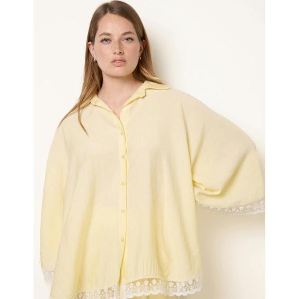 Blue Vanilla Oversize Crinkle Lace Hem Shirt