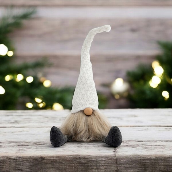 St Helens FABRIC SANTA-GONK DECORATION - White Hat