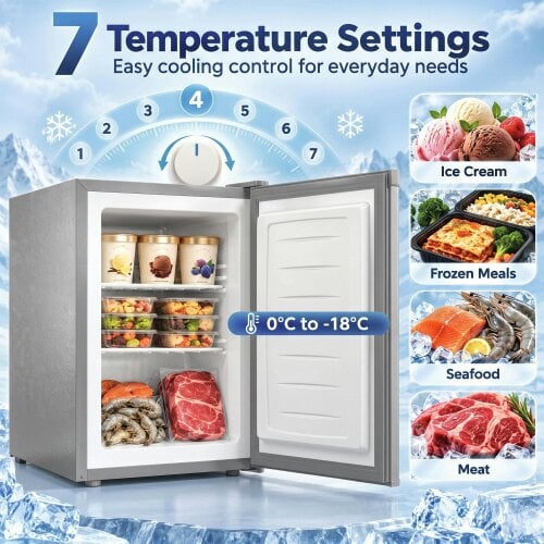 HOMCOM 60L Tabletop Mini Freezer with Reversible Door for Home, Grey