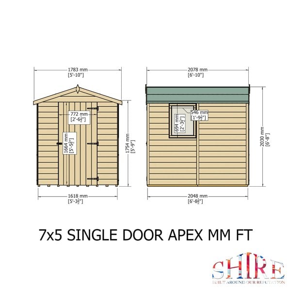 Shire Shiplap Apex 7x5 12mm interlock Clad wooden Shed
